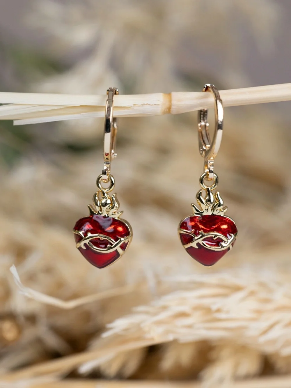 Sacred Heart Drop Earrings - Gold Huggie Hoops, Made In Mexico